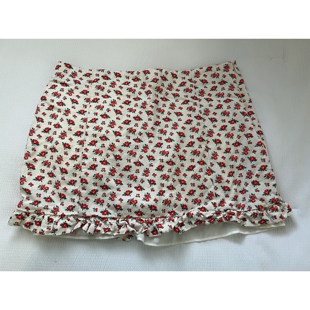 ZARA Floral Mini Skirt Women Large Ruffle Hem Cottagecore Y2K Aesthetic Boho Era - Picture 2 of 8